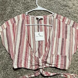 Love Tree Red and White Striped Crop Top